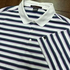 Tiger Woods Collection Polo Mens Large Purple Teal Striped‎ Athletic Golf Shirt